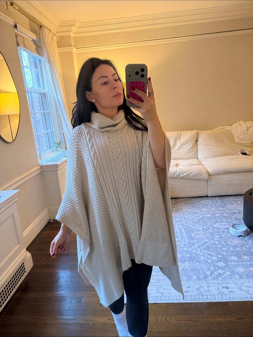 lululemon athletica Cream Cable-Knit Turtleneck Poncho